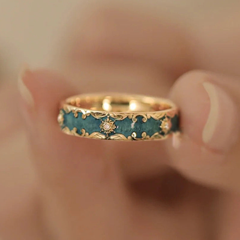 Wholesale Enamel craft pattern fairy temperament green enamel ring